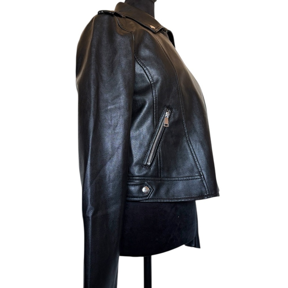 NWT LOFT Woman’s XS Black Leather Moto Asymmetrical Neckline Zip-Up Jacket - Picture 6 of 10